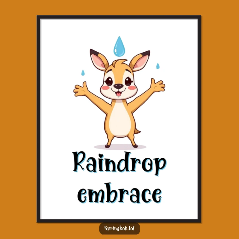 Funny Springbok Raindrop Art Print: Happy Catch Decor