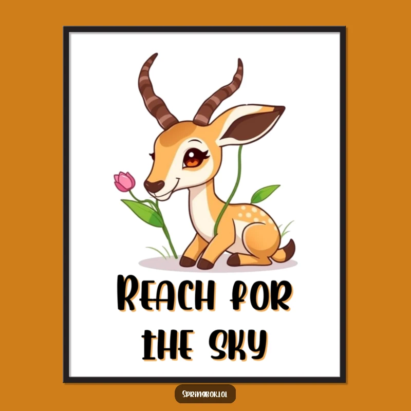Funny Springbok Stretching High Leaf Poster - Hilarious Wildlife Wall Art