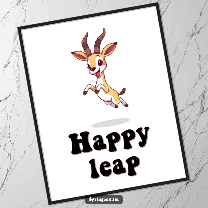Funny springbok leaping joyfully with ears flopped forward, charming and humorous animal wall decor