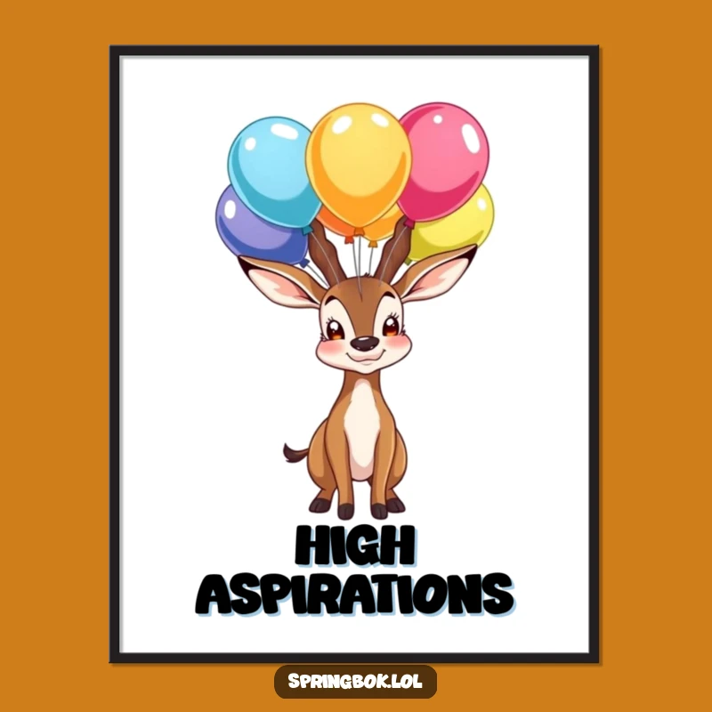 Funny Poster: Proud Springbok Balloon Balance - Whimsical Wall Art Gift