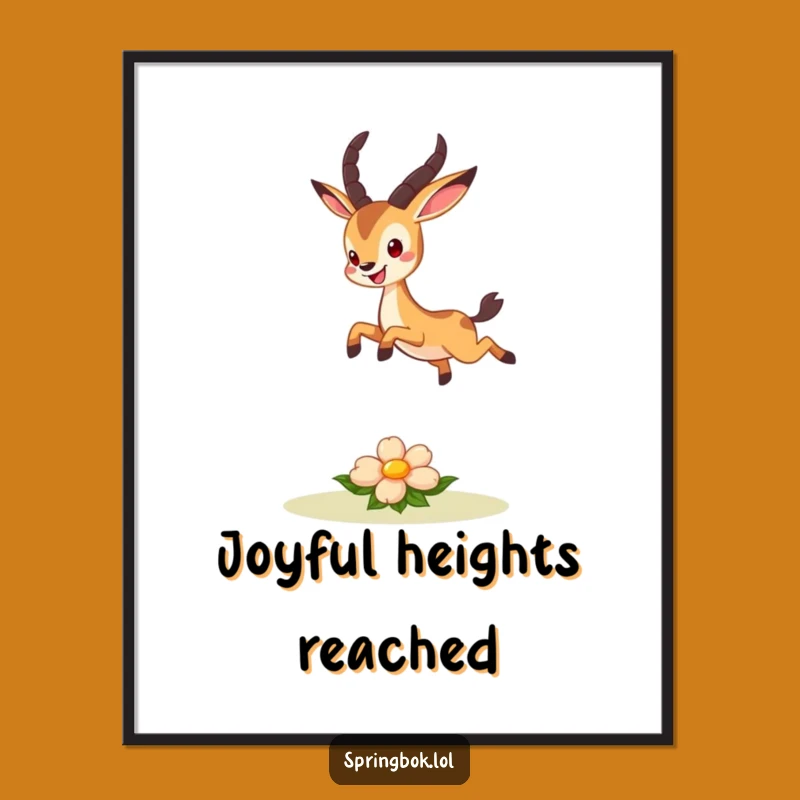 Funny Poster: Springbok's Joyful Leap Over Flower - Cute Animal Wall Art