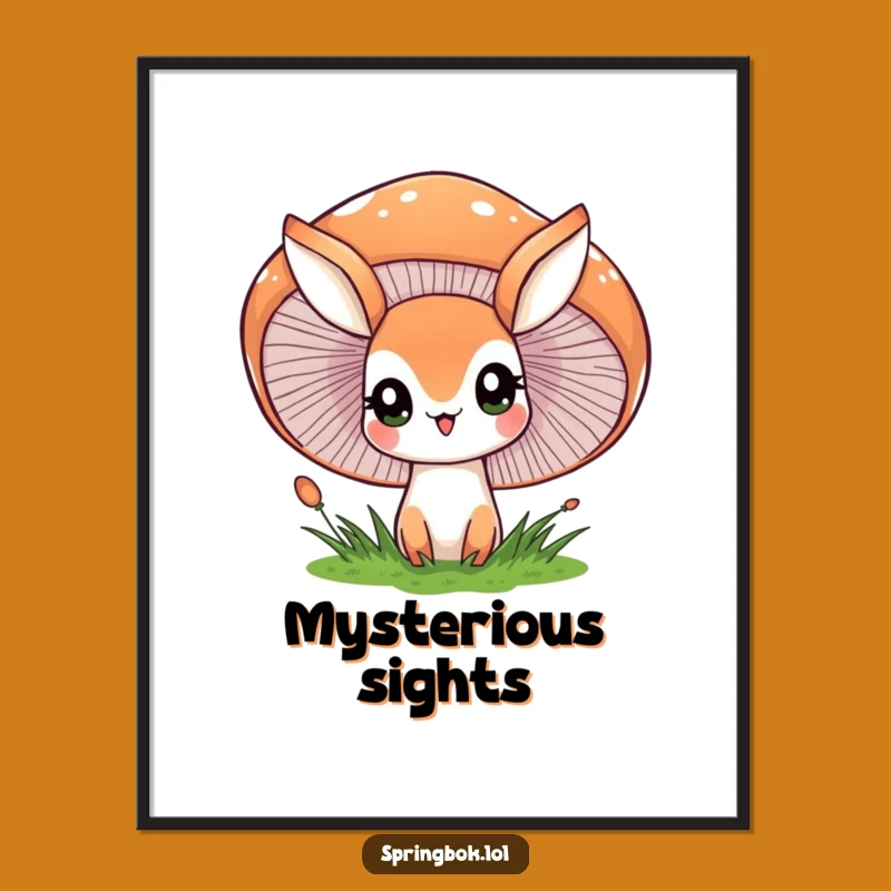 Funny Poster: Springbok Mushroom Peek-a-Boo - Whimsical Forest Art Gift