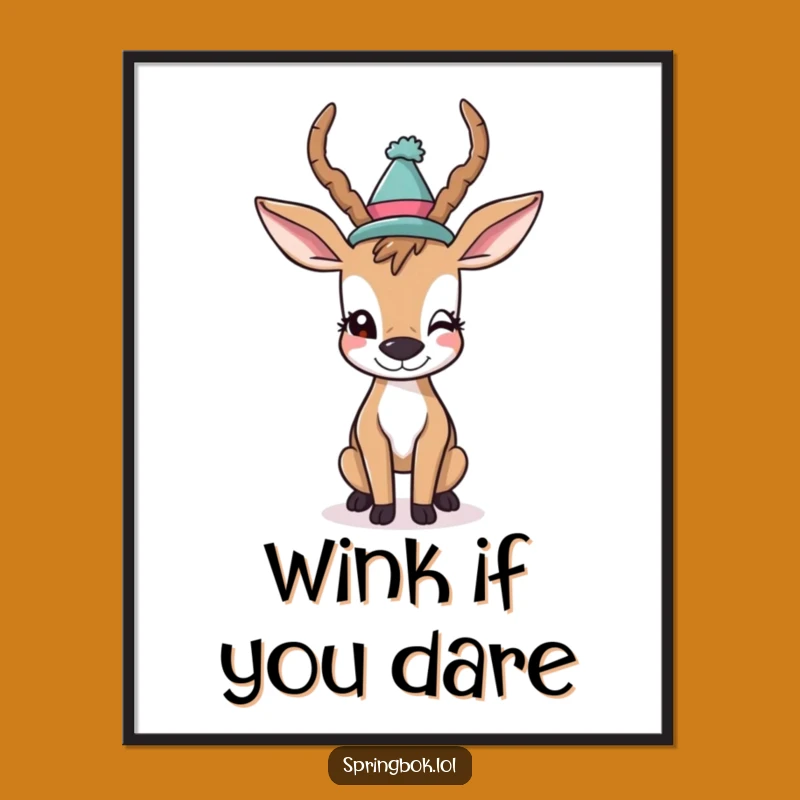 Funny Winking Antelope Poster: Silly Hat Party Animal Wall Art, Ideal Funny Gift!