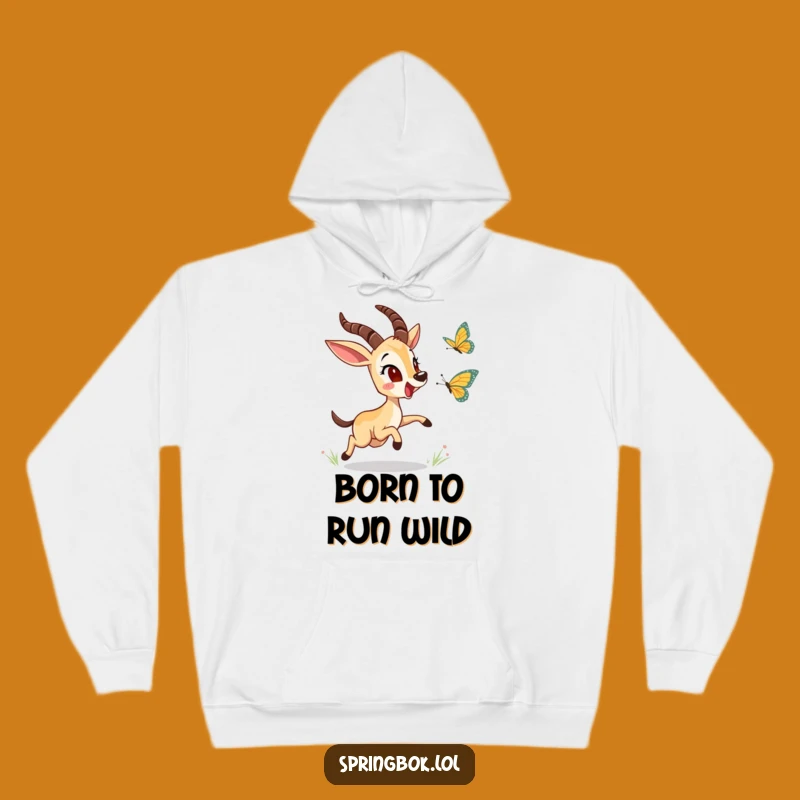 Cozy Funny Springbok Butterfly Chase Hoodie: Warm & Whimsical Gift
