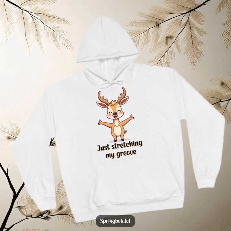 Funny Antelope Hoodie: A happy antelope strikes a wonderfully funny and open-armed pose, inviting warmth and silliness.