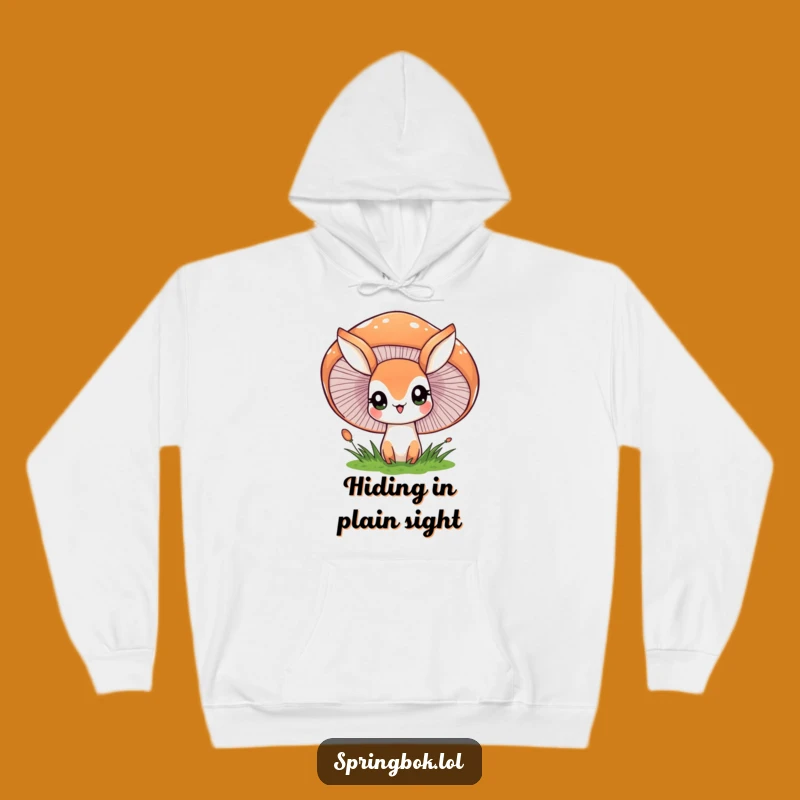 Cozy Funny Hoodie: Springbok Mushroom Peek - Enchanting Forest Gift