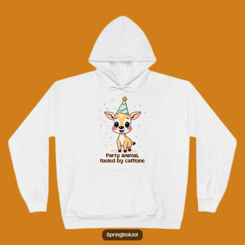 Cozy Funny Springbok Hoodie: Warm Up with This Hilarious Confetti Throwing Animal Design