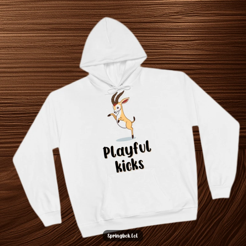 Funny springbok playfully kicking its hind legs in the air, warm and energetic animal hoodie