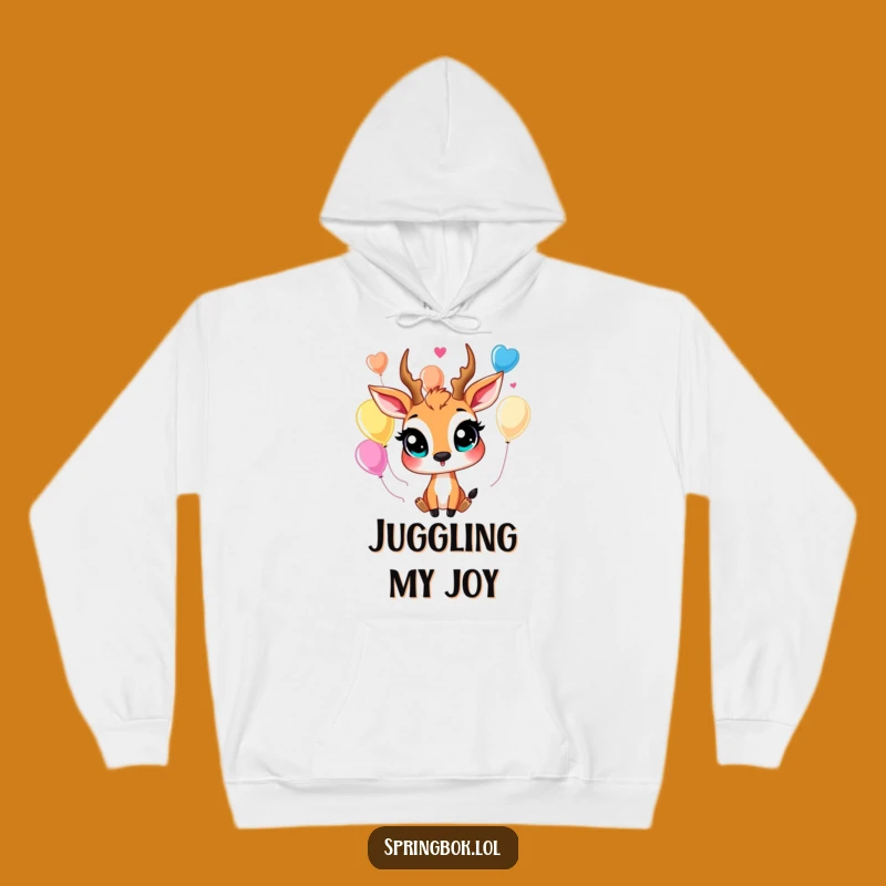 Funny Springbok Balloon Juggler Hoodie - Cozy Springbok's Playful Juggling Sweatshirt