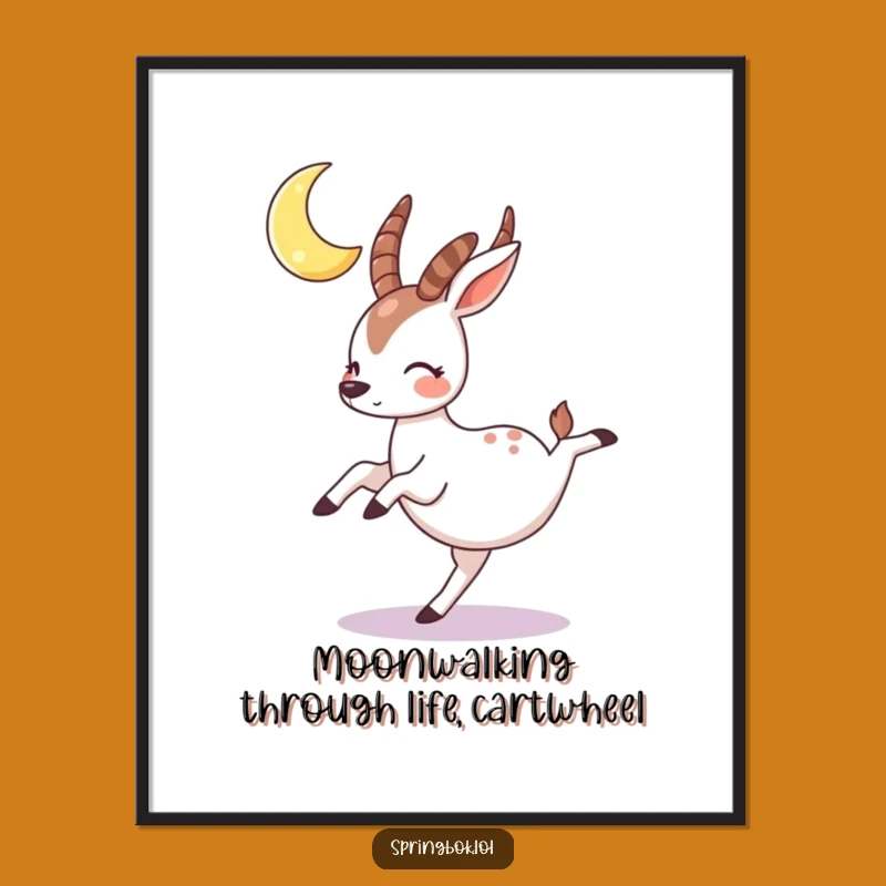 Free Printable Funny Springbok Wall Art: Moon Cartwheel Downloadable Decor Gift