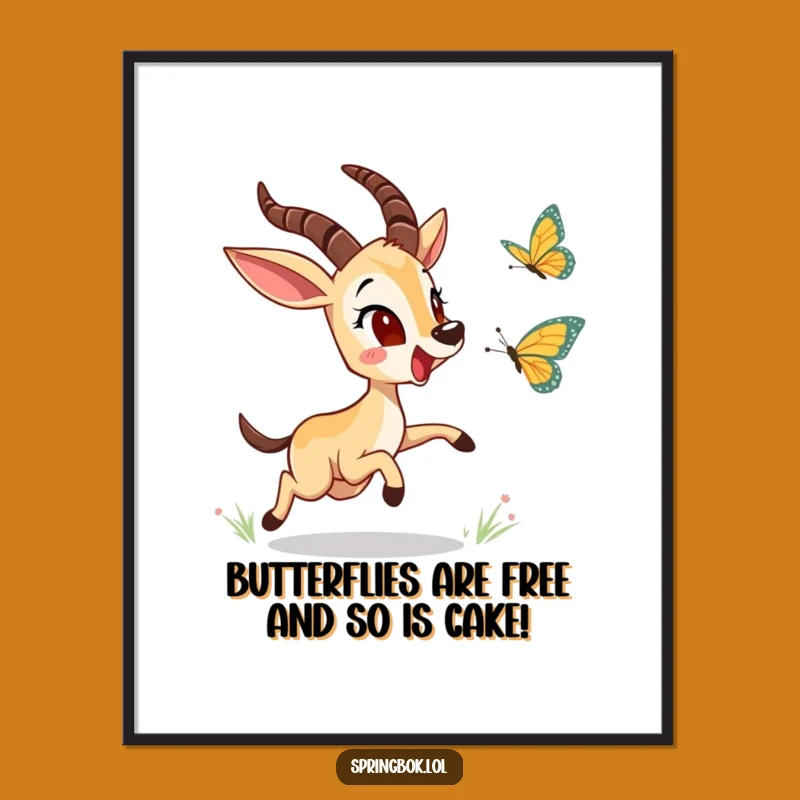 Free Printable Springbok Butterfly Chase Art - Funny Whimsical Downloadable Decor
