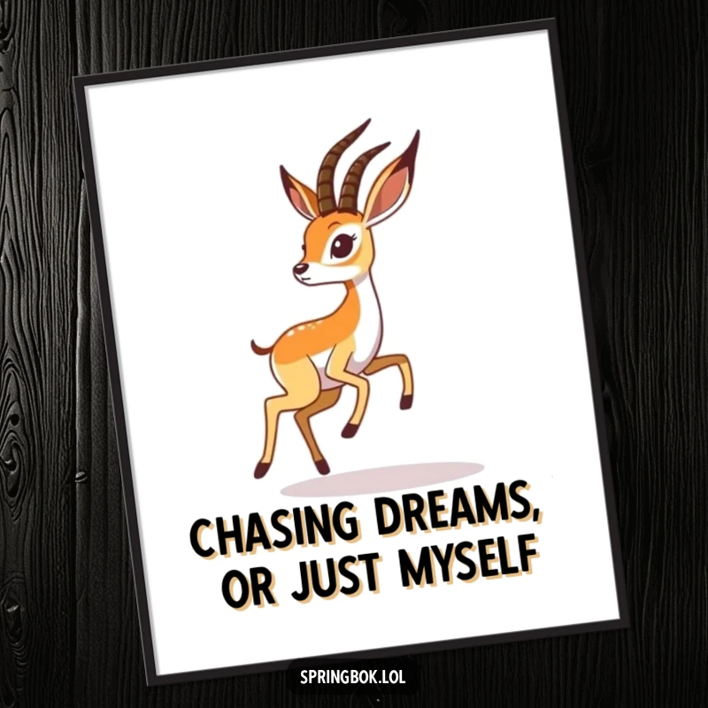 Funny Free Printable Wall Art: A springbok in mid-air, playfully chasing its own shadow with a joyous expression.