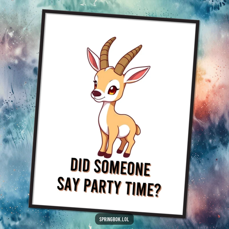 Funny Free Printable Wall Art: A springbok stands in a comical pose, looking over its shoulder with playful curiosity.
