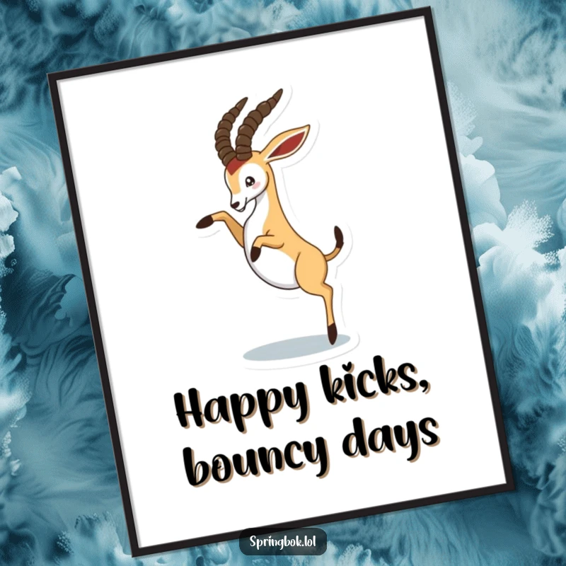 Funny Free Printable Wall Art: A springbok playfully kicks its hind legs high in the air with a look of pure delight.