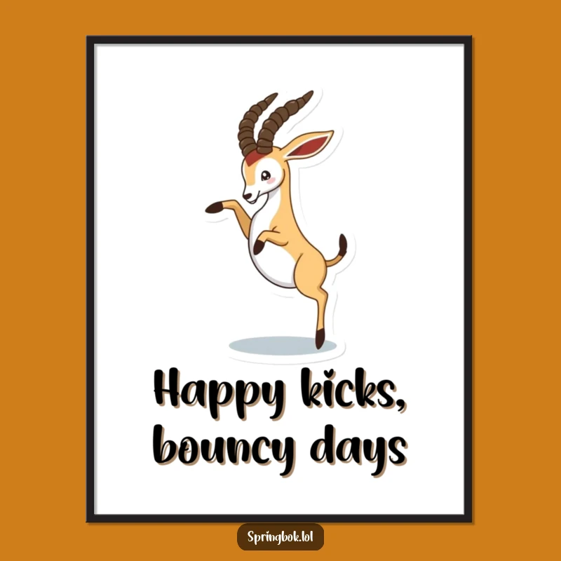 Free Printable Funny Wall Art: Kicking Springbok Fun, Humorous Animal Downloadable Decor