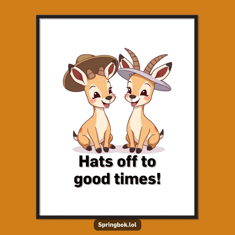 Funny Free Printable Wall Art: Giggling Springboks in Hats - Whimsical Downloadable Decor