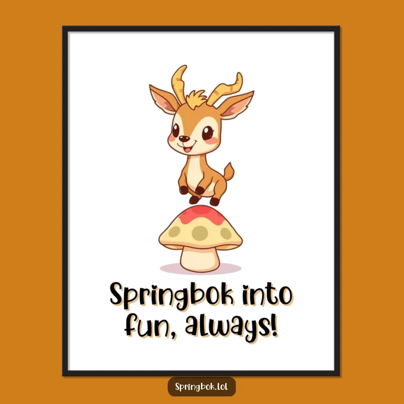 Free Printable Wall Art: Goofy Springbok Mushroom, Funny Downloadable Decor Gift