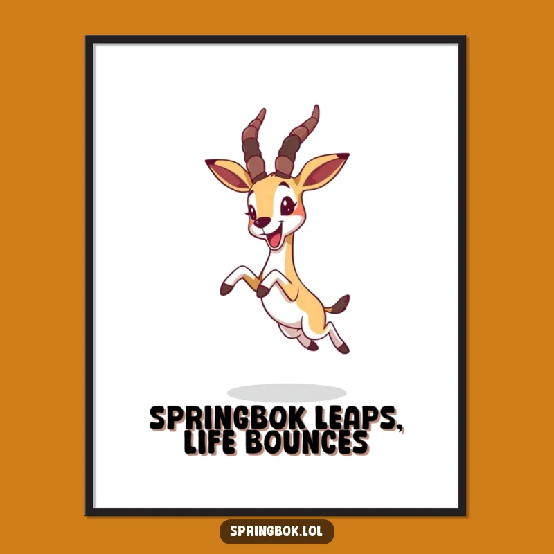 Free Printable Funny Wall Art: Leaping Springbok Joy, Humorous Animal Downloadable Decor
