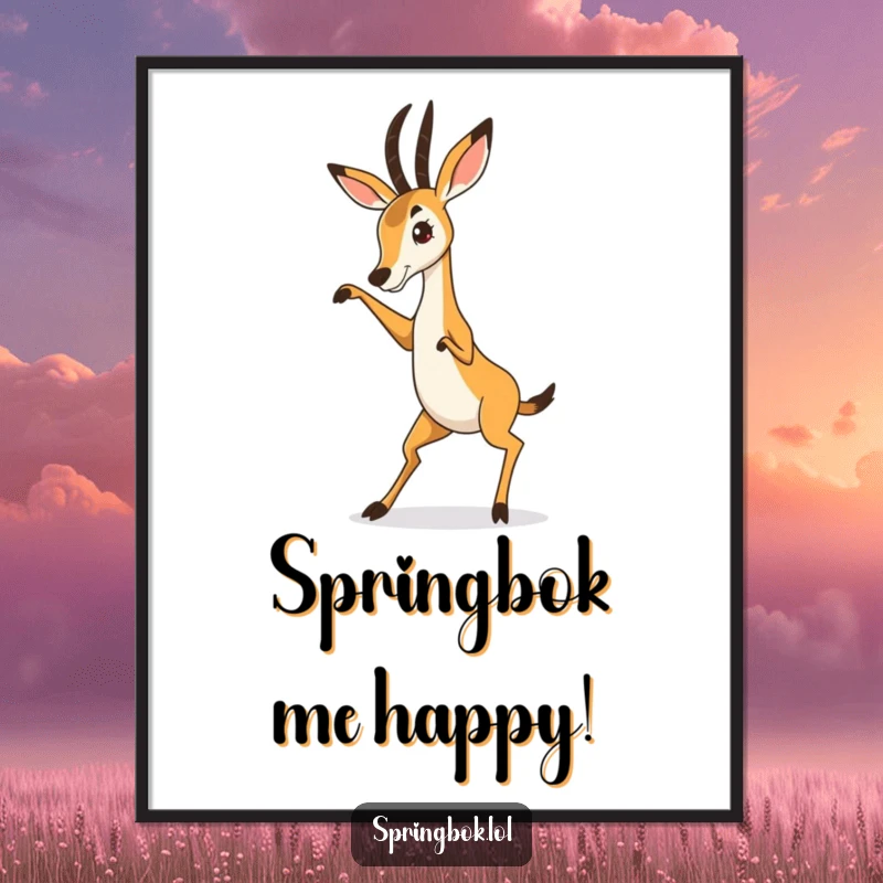 Funny Free Printable Wall Art: Springbok performing an outrageously silly and joyful dance, a unique downloadable home decor piece.
