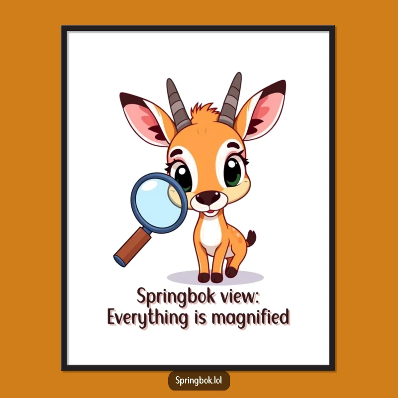 Free Printable Wall Art: Curious Springbok Magnifying Glass Funny Downloadable Decor