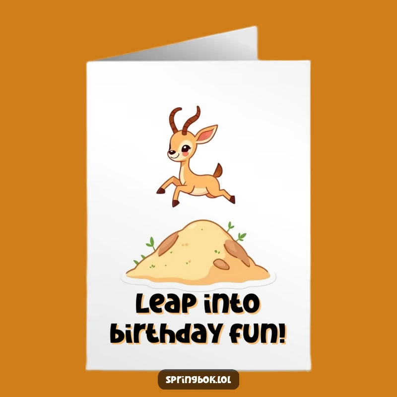 Free Printable Antelope Birthday Card: Funny Joyful Leap Downloadable Gift