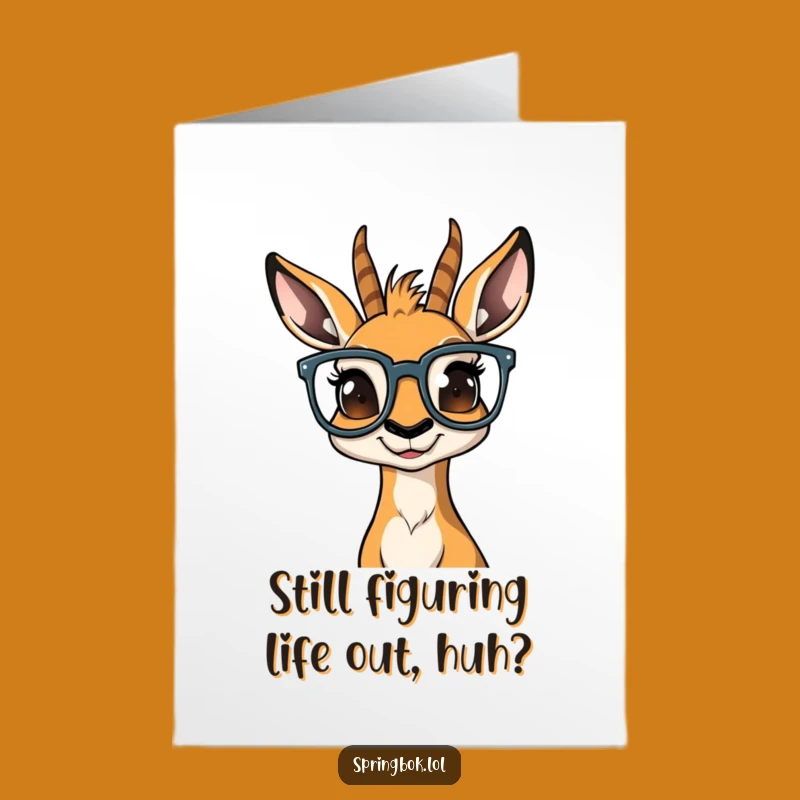 Free Printable Birthday Card: Bewildered Springbok Glasses Funny Downloadable Gift