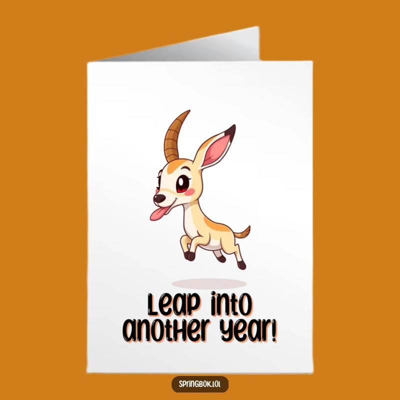 Free Printable Birthday Card: Energetic Springbok Tongue Out - Fun Downloadable Gift