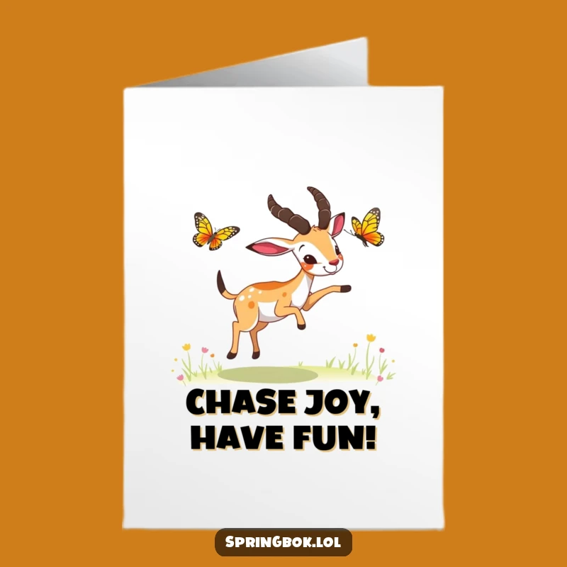 Free Printable Birthday Card: Springbok Butterfly Chase - Funny Downloadable Joy!