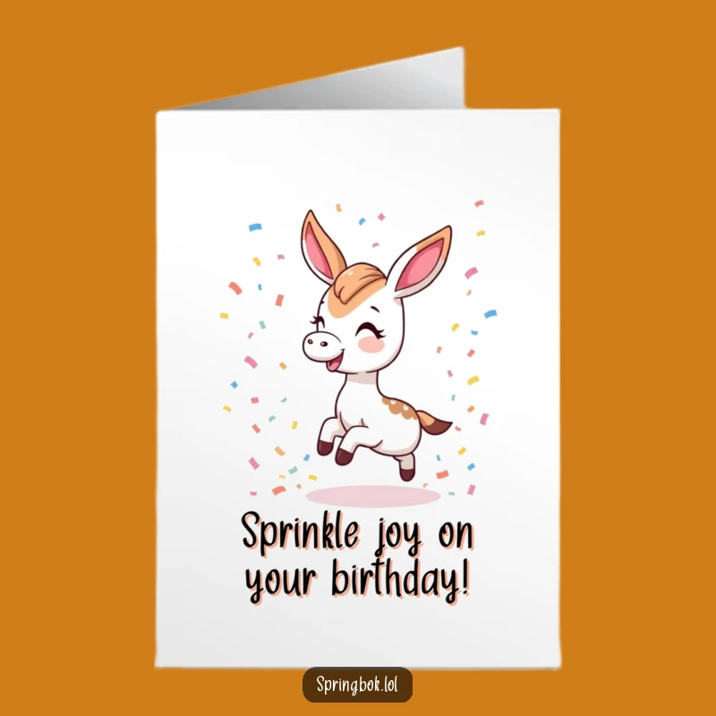 Free Printable Funny Birthday Card: Kawaii Springbok Confetti Fun, Downloadable Gift