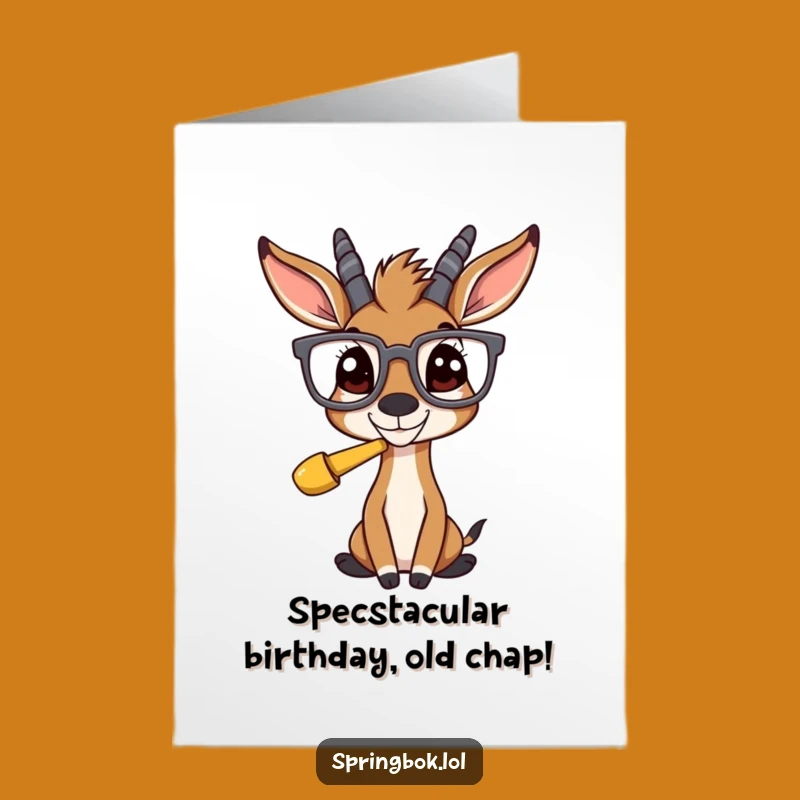 Free Printable Birthday Card: Funny Springbok in Glasses - Hilarious Downloadable Gift