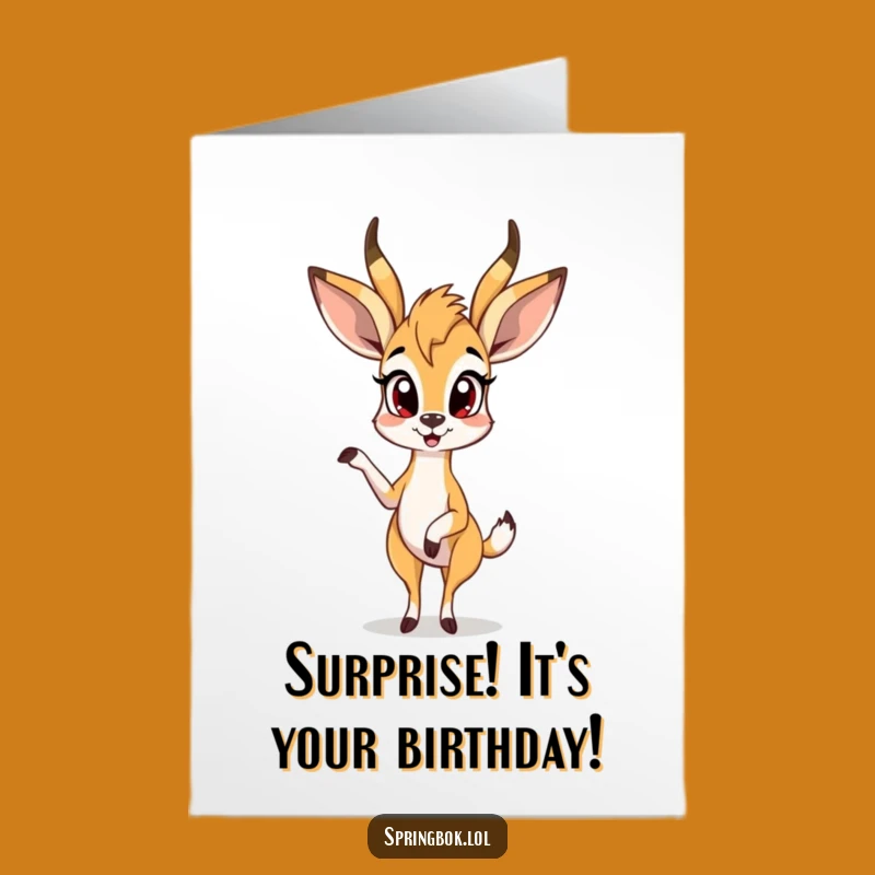 Free Printable Funny Birthday Card: Surprised Springbok for a Wow Birthday!
