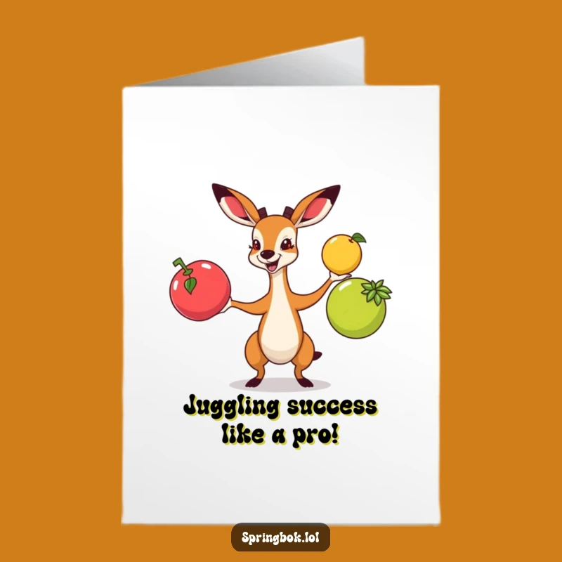 Free Printable Congrats Card: Juggling Springbok - Skillful Celebration Downloadable