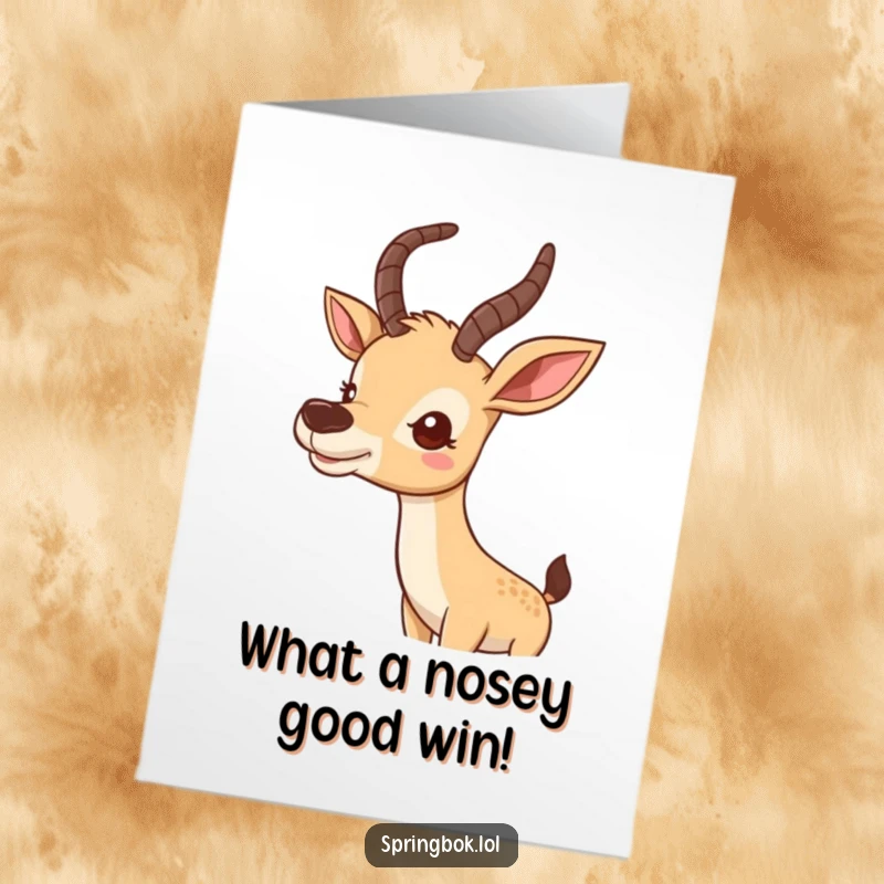 Funny Free Printable Congrats Card: Adorable antelope wiggles its nose, looking curious and ready to celebrate new achievements.