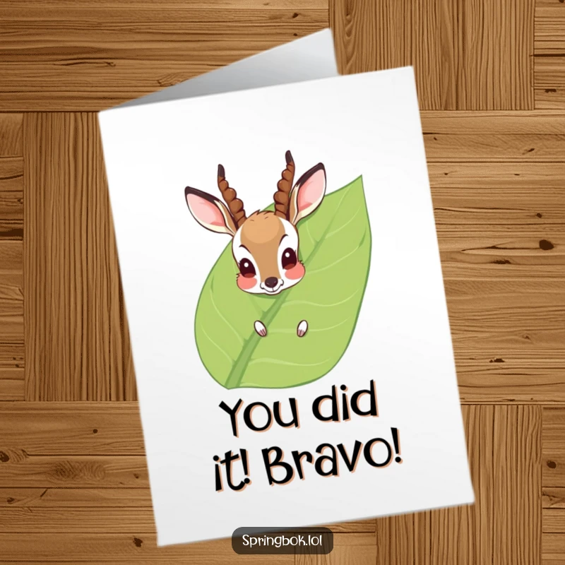 Funny Free Printable Congratulations Card: Blushing antelope peeking, perfect for celebrating wins.