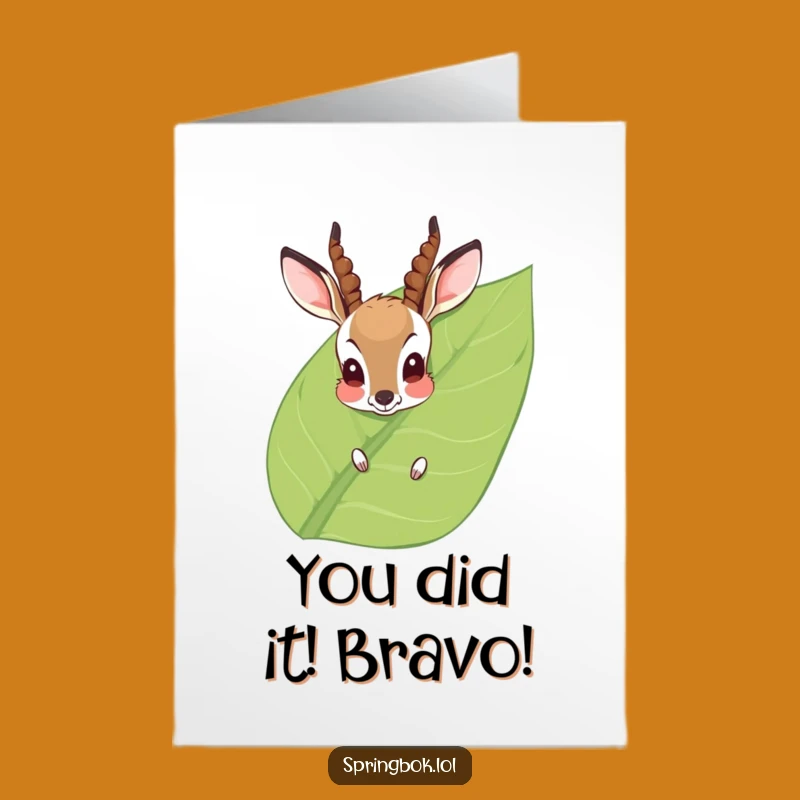 Free Printable Congrats Card: Shy Antelope Hiding Joyful Message
