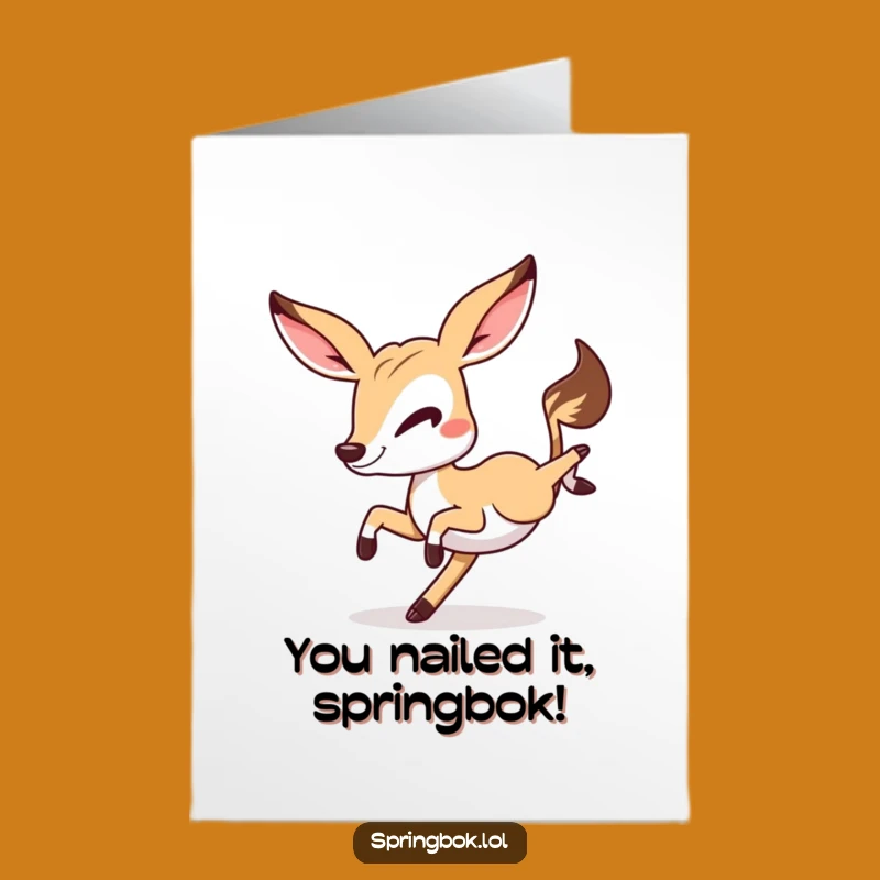 Free Printable Congrats Card: Springbok Cartwheel - Funny Downloadable Celebration