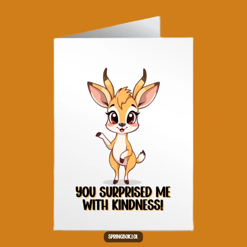 Free Printable Funny Thank You Card: Surprised Springbok for Your Kindness!