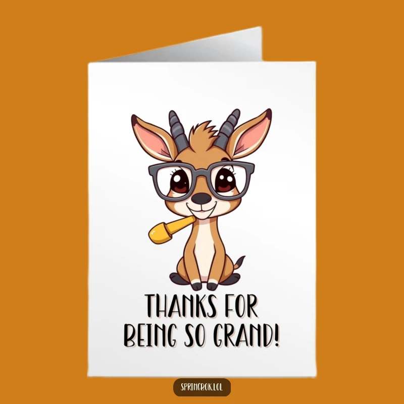 Free Printable Thank You Card: Amusing Springbok with Glasses - Downloadable Gratitude