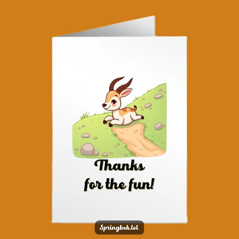Free Printable Thank You Card: Giggling Springbok Slide, Funny Downloadable Gratitude Gift