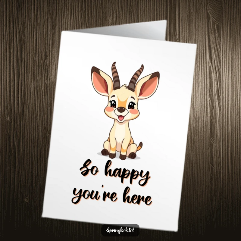 Funny Free Printable Thank You Card: A springbok with large, excited ears, full of glee. A downloadable appreciation gesture.