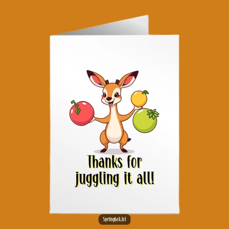 Free Printable Thank You Card: Juggling Springbok - Grateful Fun Downloadable