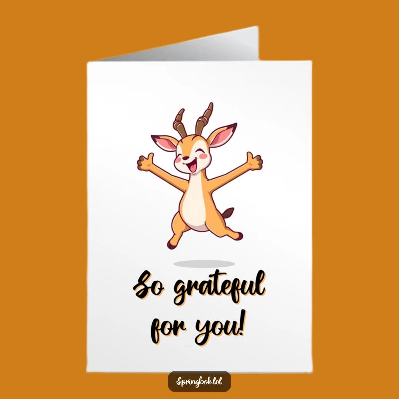 Free Printable Kawaii Springbok Thank You Card: Joyful Jump for a Funny Downloadable Gift