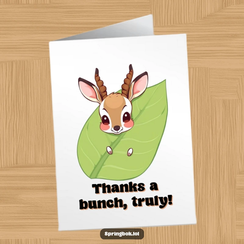 Funny Free Printable Thank You Card: Shy antelope peeking, a cute way to say thanks.