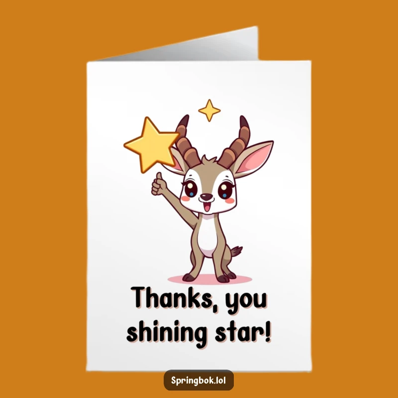 Free Printable Funny Springbok Thank You Card: Star Gratitude Downloadable Gift