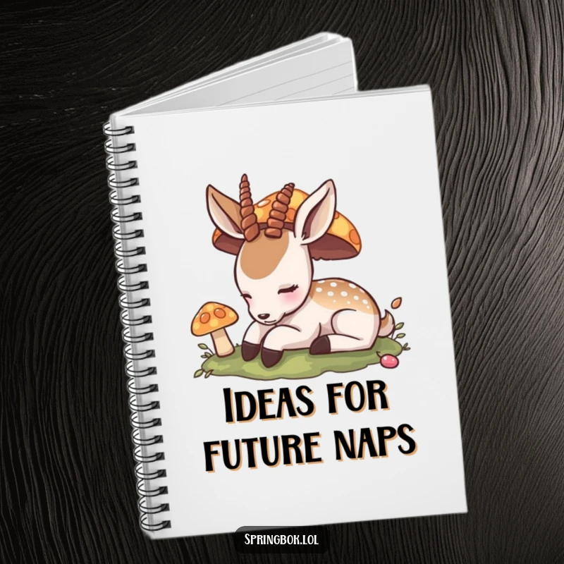 Funny Notebook: A peaceful antelope naps under a mushroom, ready to document your calm thoughts and creative ideas with a humorous touch.