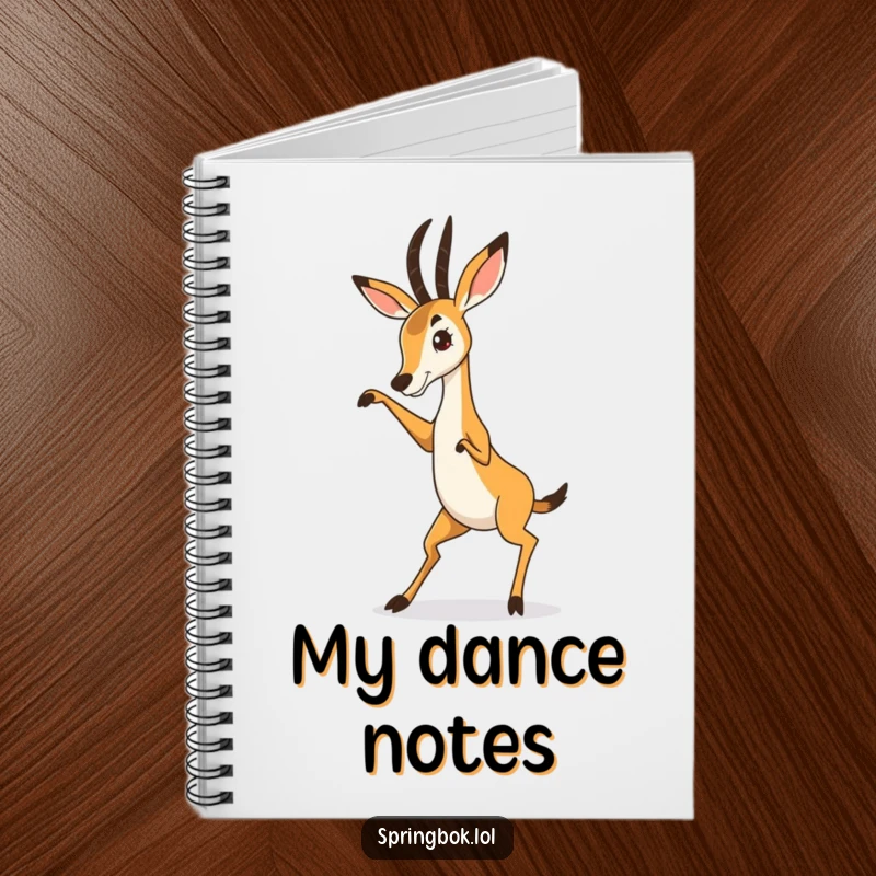 Funny Springbok Notebook with a springbok performing a comical, energetic dance, inspiring creativity and humor for all your writing needs.