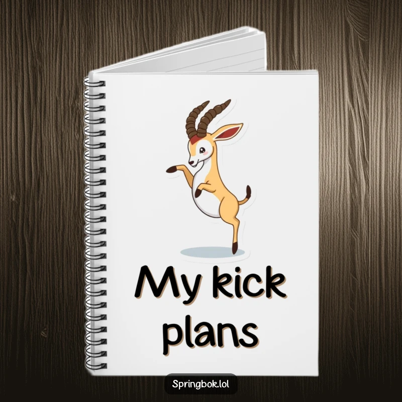 Funny springbok playfully kicking its hind legs in the air, humorous stationery for energetic notes