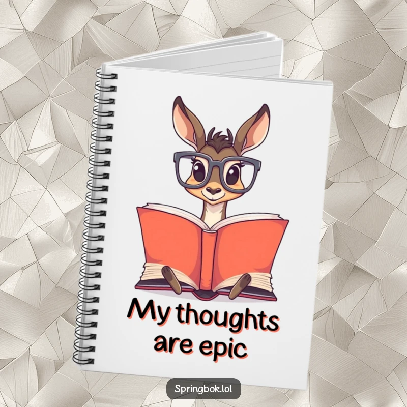 Funny Springbok Glasses Notebook: Springbok wearing glasses, reading a large book, ideal for note-taking.