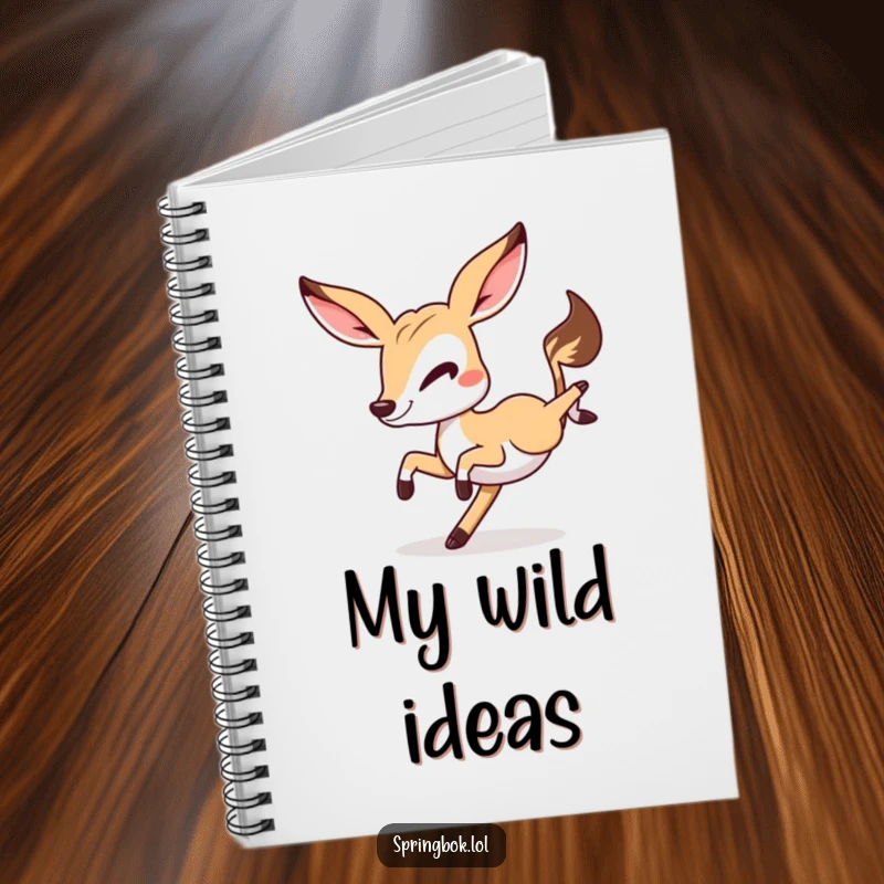 Funny Springbok cartwheel notebook, a springbok winking and doing a cartwheel, perfect for notes and doodles.