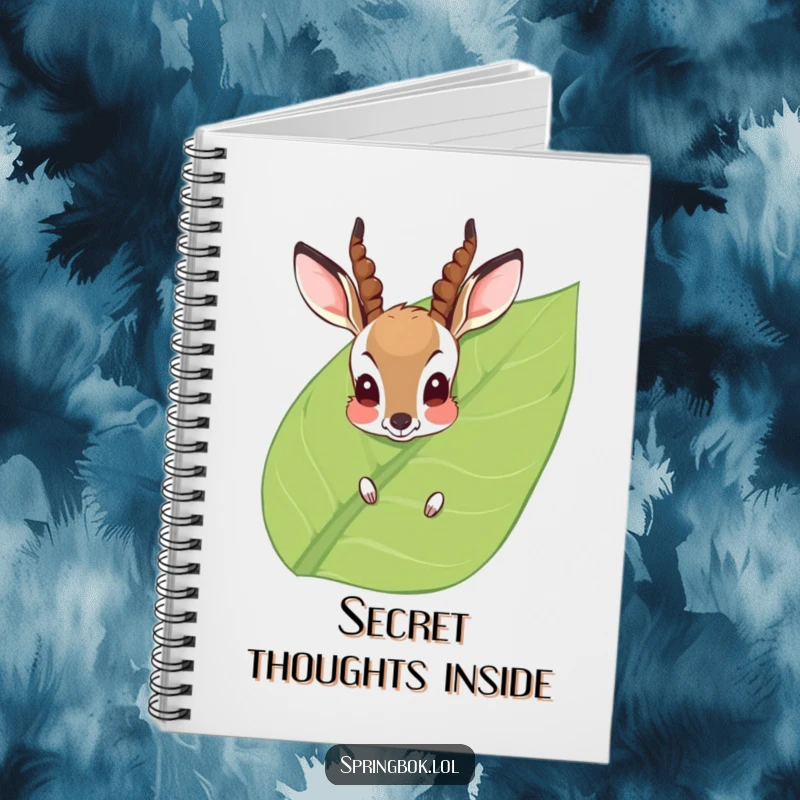 Funny Notebook: A shy antelope with rosy cheeks peeks from behind a lush leaf, ready to record your brilliant thoughts in a humorous way.
